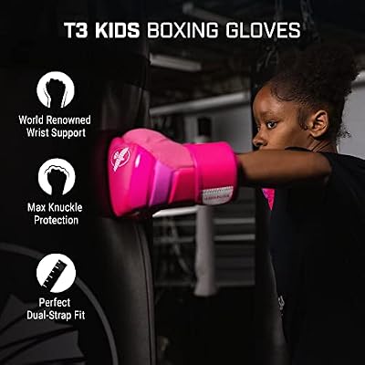 Hayabusa T3 Boxing Gloves for Kids and Teens Wrist and Knuckle Protection, Dual-X Hook and Loop Closure, Splinted Wrist Support, 5 Layer Foam Knuckle Padding