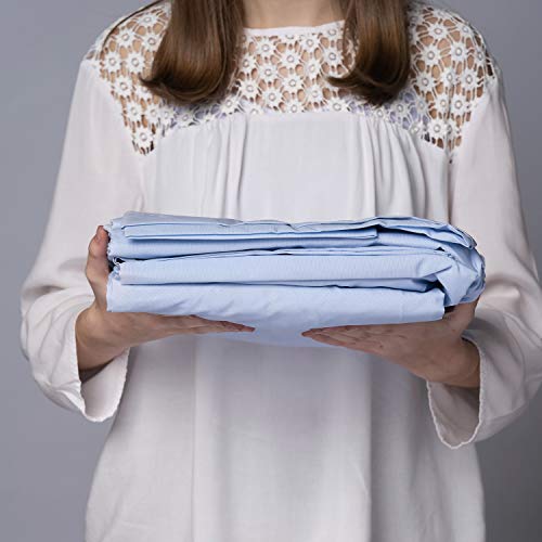 Mayfield 200 Thread Count Cotton Blend Fitted Sheet With Elastic All The Way Around Twin 39" X 75" X 14" Light Blue - Made In The Usa Fitted Hotel Sheet #TOP1