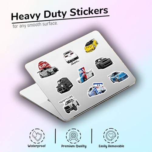 Image of Car Stickers Pack of 22 JDM - Waterproof Vinyl Decals for Laptop, Water Bottle & Skateboard | Muscle Car Racing Supercar Sticker Set | Scratch Proof Heavy Duty Decals for Boys, Teens & Car Lovers