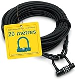 CADENAS À CODE UTILISABLE SÉPARÉMENT – câble de sécurité en acier de 20 m livré avec cadenas à code assorti – l’anse du cadenas, d’un diamètre de 10 mm (12 mm avec gaine de protection), offre une sécurité robuste et fiable