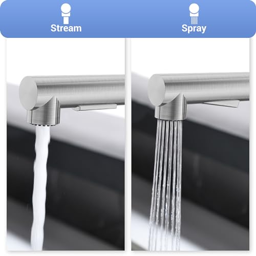 DAYONE Niederdruck Wasserhahn Küche Ausziehbar, Niederdruck Armatur Küche Ausziehbar 3 Anschlüsse, 2 Strahlarten 360° Drehbar Spültischarmatur L-Förm, Ausziehbar Küche Mischbatterie für Boiler