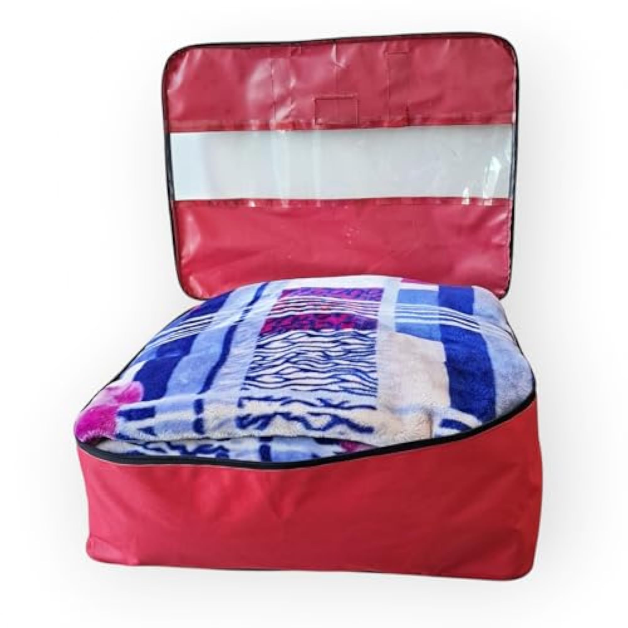 Foldable Red Duvet Cover Bag Organiser with See-Through Window