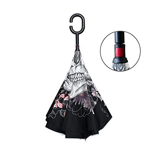 hengpai Parapluie inversé motif tête de mort - Double couche - Coupe-vent - Résistant aux UV - Pour femme – vue 3