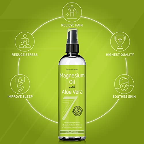 Magnesium Oil Spray With Aloe Vera - Less Itchy - Use As Magnesium Deodorant - Made In Usa - Get Healthy Hair & Skin And Sleep Better! | Free Ebook Included (Big 12 Oz) #TOP1