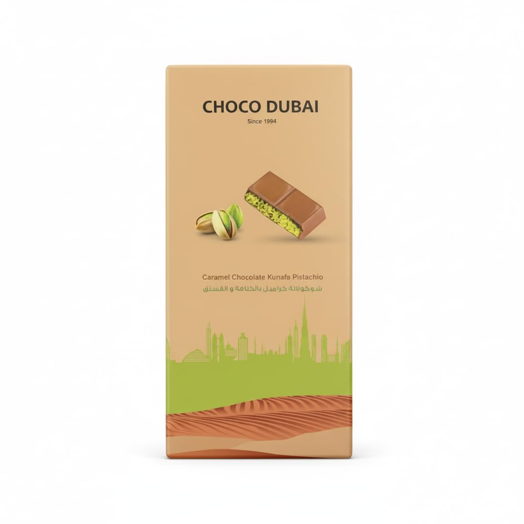 Choco Dubai Caramel Chocolate Kunafa Dates with Pistachio Filling | Premium Quality 100g | Gourmet Arabian | for All Occasions
