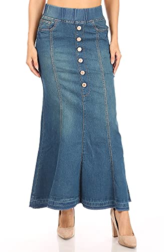 Women's Juniors/Plus Size Elastic Waist Mermaid Shape Denim Long Skirt