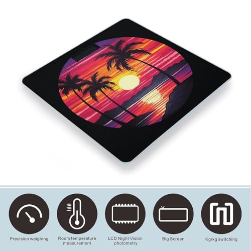 Báscula de baño digital diseño Palm Tree Sunset 10.2x10.2x0.98 pulg miniatura 3
