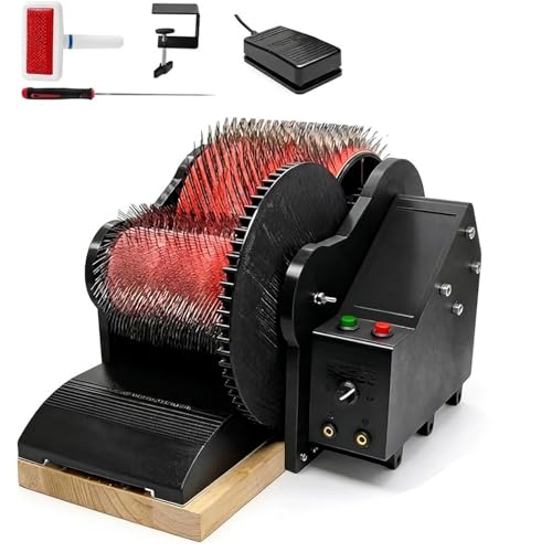GJOPU Electric Wool Carding Machine, Wool Drum Carder Fiber Carding Machine with Foot Pedal, Adjustable Forward and Reverse Speed, Fast Color Mixing, Combing, for Felting, Spinning Wheels