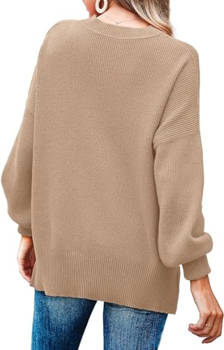 Image of Imily Bela Womens Oversized Tunic Sweaters Fall Slouchy Long Sleeve Ribbed Knit Side Slit Pullover Jumper