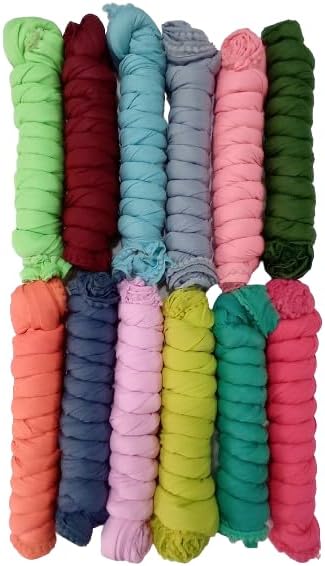 Cotton Blend Solid Dupatta For Women, Pack Of 12_Pompom Pack Of 12 (English Color), Multicolor