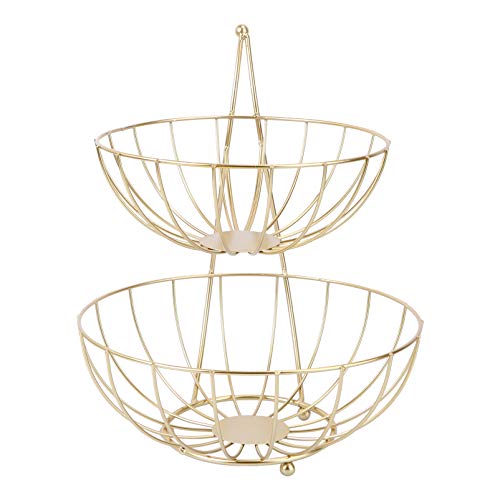 Cabilock – Cesta de armazenamento de frutas de metal com duas camadas para mesa de frutas, suporte p