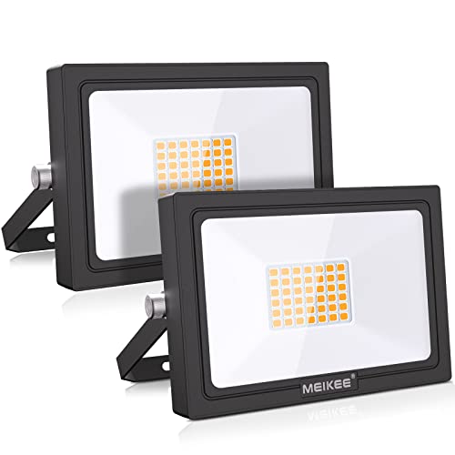MEIKEE Projecteurs LED Extérieur 35W, Lot de 2 Spot LED Extérieur IP66 Étanche, 3000LM Super Brillant, Blanc Chaud 2700K, Éclairage de Sécurité pour Patio, Jardin, Garage, Terrasse, Usine, Entrée