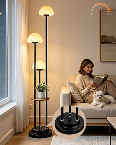 Lightdot Black Floor Lamp with Table, 3-Light Modern Mushroom Floor Lamps