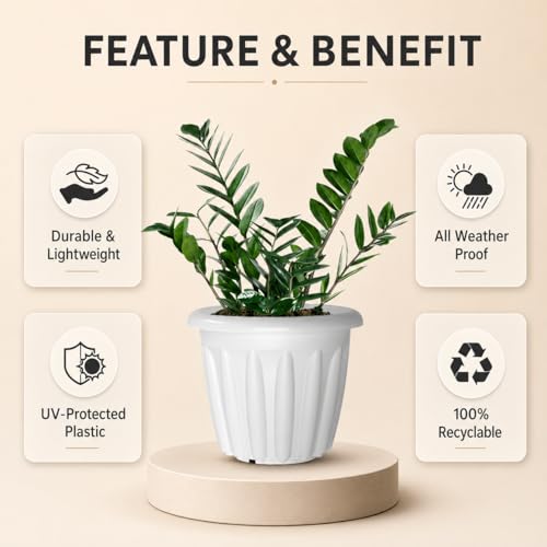 Image of YUCCABE ITALIA SHERA Floot 12 Inch Plastic Flower Pot 12 Piece Set of Round Shape Planter for Home Garden Seedling Planter for pots (White)