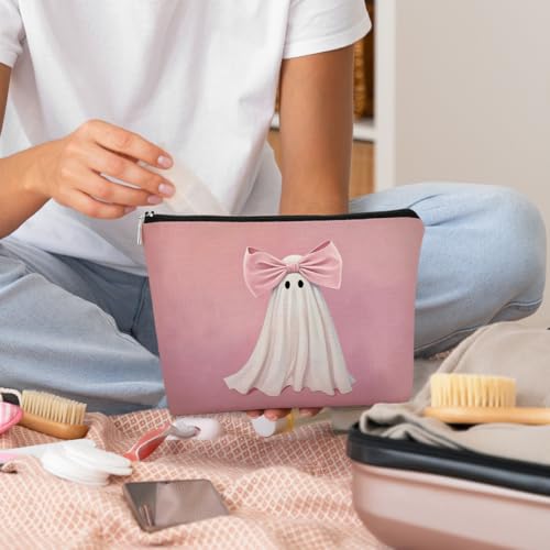 Boo Basket Pink Halloween Bag, Pink Bow Ghost Purse Gifts, Preppy Makeup Bag,Coquette Ghost Purse, Preppy Trendy Pink Makeup Bag Gift for Teen Girls, Birthday Gift for Women Daughter4