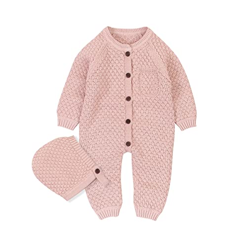 Image of mimixiong Cotton Baby Romper Newborn Baby Knitted Clothes Longsleeve Sweater Outfit for Boy and Girls with Warm Hat Set