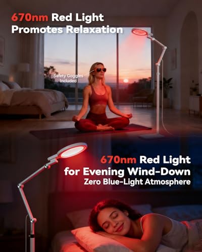 Sun Lamp 12000 Lux Full Spectrum Daylight Therapy Floor Lamp with 670nm Red Light Therapy and Monitor Mount 6-in-1 Modes 9 Color Temperatures 10 Brightness Magnetic Remote 43-68.5 Adjustable UV-Free — view 2