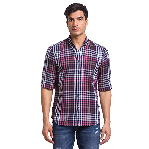 Image of Parx Green Checks Slim Fit Casual Shirts for Men
