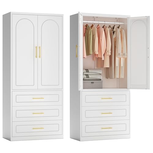Polup Armoire Wardrobe Closet with Three Drawers, 71" Tall Large