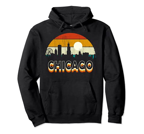 Vintage Retro Style Chicago City Gift Sunset Skyline Chicago Sudadera con Capucha
