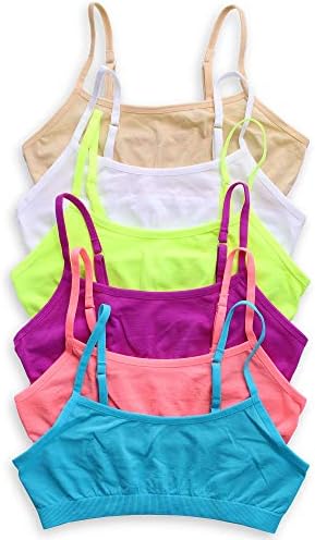 Caramel Cantina Big Girls 6 Pack Seamless Training Comfort Bras (Medium, Brights)
