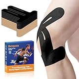 PreCut Kinesiology Tape for Knees, 12PCS(6 Black&6 Beige)Waterproof KTQUICK Knee Tape for Knee Pain Relief Pre Cut, Original Cotton Athletic Knee Tape, Waterproof&Hypoallergenic Latex-Free for Sports