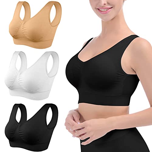 Womens Sports Bras, Yoga Comfort Seamless Stretchy Sports Bra For Women 3 Pack #TOP17
