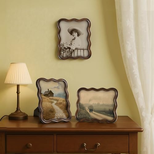 Afuly Bilderrahmen 20x25 Picture Frame Vintage Holz Fotorahmen Großer Nussbaum Picture Frames Einzigartig Welle Photo Frame Rahmen Für Wand Tisch Deko Familen Freund Geburstag Oma Mutter Geschenke