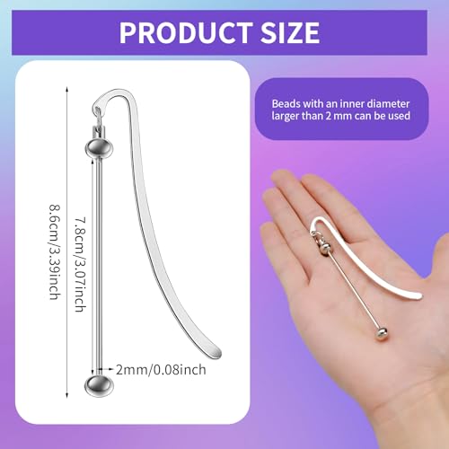 Beadable Bookmarks Silver DIY Blank Bar Pendant Modern Bead Bookmark Metal Jewelry Craft Charm for Beads for Book Lovers Teacher Student Supplies