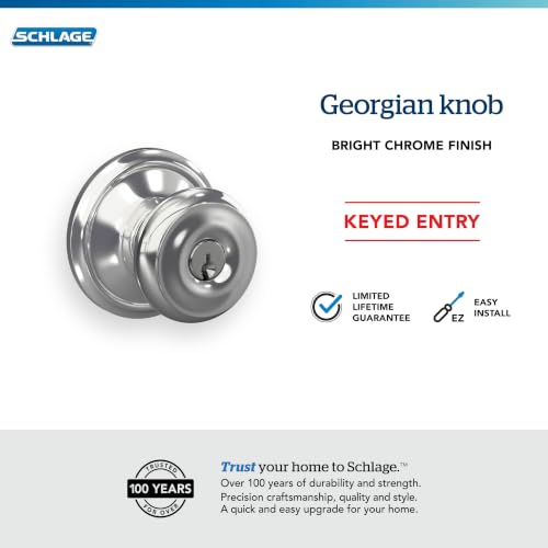 SCHLAGE Georgian Keyed Entry Door Knob, Interior/Exterior, Bright Chrome - image 4