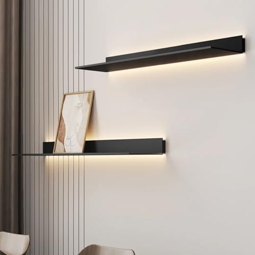 Étagère flottante LED moderne noire 60cm en aluminium robuste pour salon