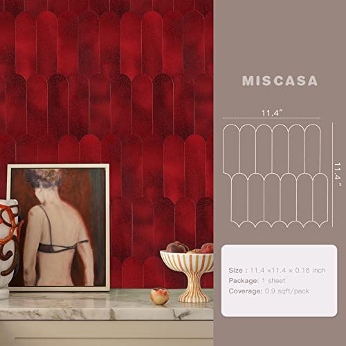 Miscasa 1-Sheet Kitchen Backsplash Peel And Stick Tile, Self Adhesive Red Peacock Feather Brick Kitchen Bathroom Background Art Mosaic Wall Tiles #TOP1