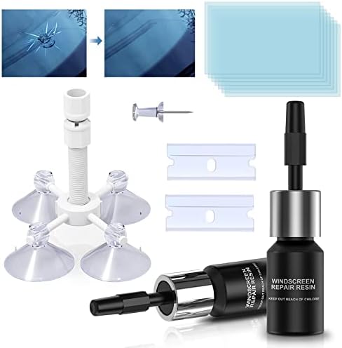 Windshield Repair Kit, Automotive Glass Repair Kit, Glass Repair Fluid Tool Liquid with 2 Bottles of Resin, Windshield Crack Scratch Repair Remover Kit for Star-Shaped & Nicks & Half-Moon & Crescents