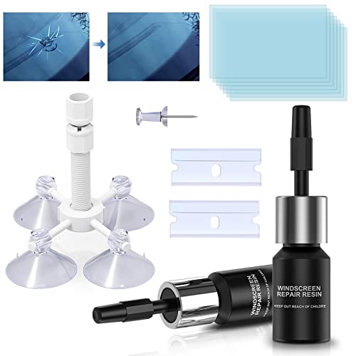 Windshield Repair Kit, Automotive Glass Repair Kit, Glass Repair Fluid Tool Liquid With 2 Bottles Of Resin, Windshield Crack Scratch Repair Remover Kit For Star-Shaped & Nicks & Half-Moon & Crescents #TOP15