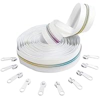 Fermeture Éclair Spirale 5m N°5 Blanc/Arc-en-Ciel + 10 Curseurs Argent - Mercerie DIY