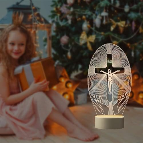 Image of 3D Illusion Lamp Jesus Cross Night Night,USB Power Warm Colors Bedside Lamp for Home Room Holiday Decor