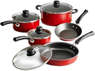 Non-stick Cookware with Lid 9-Piece Set Easy to Clean Sauce Pans,Multi-Purpose Cooking Pots, Red