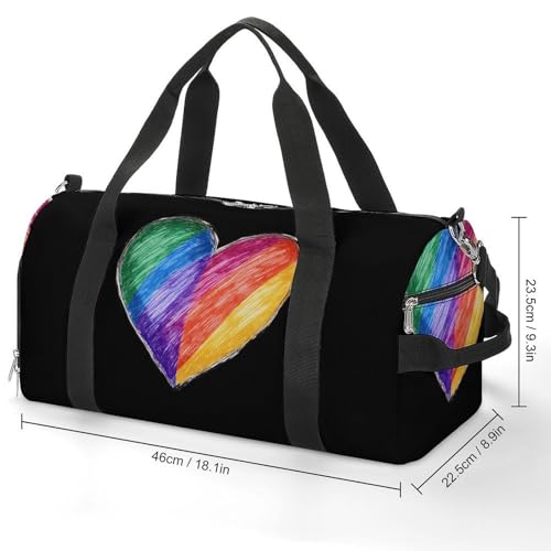 LGBT Rainbow Heart Gym Bag Travel Duffle Bags Carry On Tote Weekender Bag Suitable for Men Women2