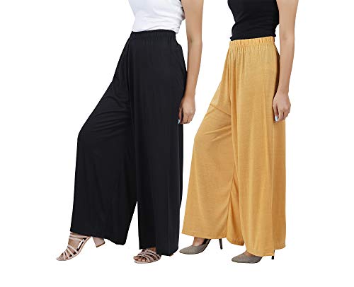 Image of Buy That Trendz M to 4XL Cotton Viscose Loose Fit Flared Wide Leg Palazzo Pants for Women Black Dark Skin Combo Pack of 2
