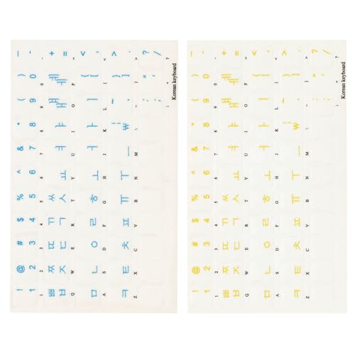Korean Self-Adheisive 2 Pack Keyboard Stickers Yellow Blue Letters Transparent Background