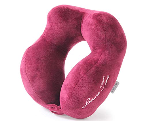 Preisvergleich Produktbild Entwurf Weiches Nackstützenkissen,Mode Besticktes neues U-förmiges Reisekissen, Nackenkissen aus Baumwollwildleder, Freizeitreisekissen für Autos-rot