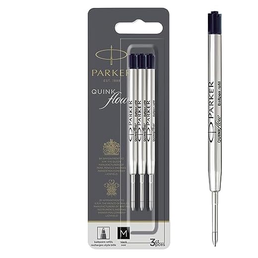 Parker QUINKflow Ballpoint Pen Ink Refills Medium Tip Black 3 Count