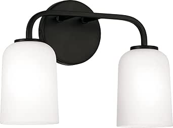 HomePlace by Capital Lighting 148821MB-542 Lawson Transitional Soft White Glass Bell Vanity Light for Bathroom, 2-Light 200 Total Watts, 10" H x 14" W, Black