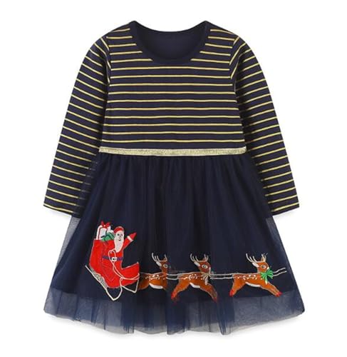 Girls Cotton Long Sleeve Dress Casual Cartoon Basic Dresses for 2-7 Years Old