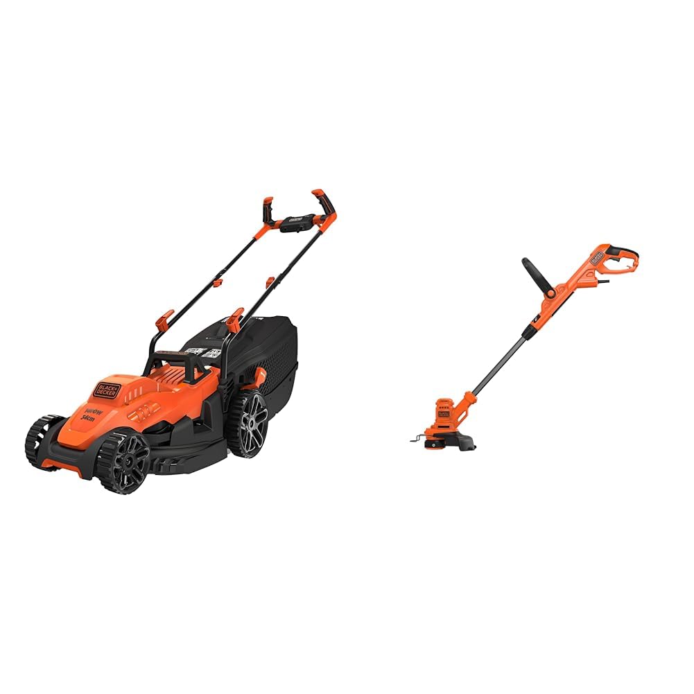 BLACK+DECKER Tagliaerba Elettrico Ampiezza taglio 34 cm, Capacità di raccolta 35 Litri & TAGLIABORDI 450 W, AMPIEZZA TAGLIO 25 cm, ALIMENTAZIONE FILO AUTOMATICA, FILO SINGOLO 1.5 mm - BESTA525-QS