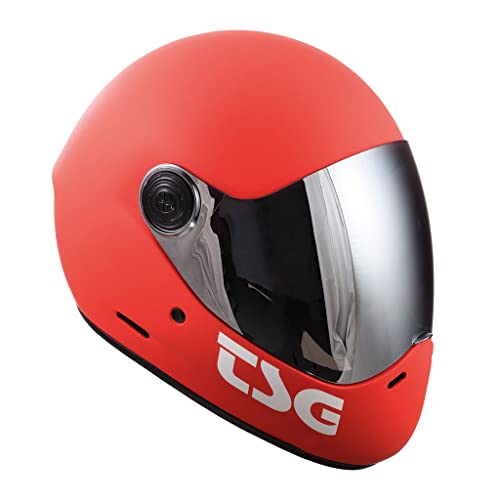TSG - Pass Pro Full-face Helmet w/Two Visors | Performance Helmet for Downhill Skateboarding, E-Skating, E-Onewheeling, Longboarding | Aerodynamic | Scratch Proof Visor, Matt Red,Large