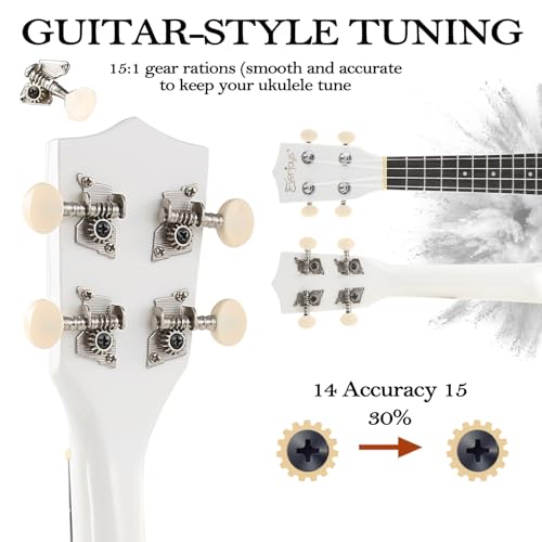 Image of Everjoys Soprano Ukulele Beginner Kit 21 Inch w /Free Online Lesson Gig Bag Tuner Picks Strap, Fast to Learn (Shinny White）