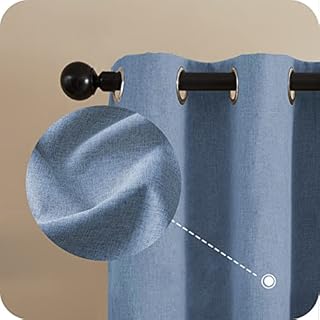 MRTREES Blackout Curtains Eyelet 100% Blackout Baby Blue Short Thermal Curtain 54 Drop Noise Reducing Curtains 2 Panels Linen Curtains Natural for Living Room Bedroom 46x54 Inch 117x137cm