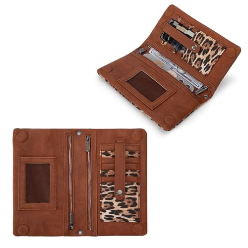 Image of Wrangler Leopard Print Wallets Womens Crossbody Wallet Cheetah RFID Blocking Bifold Small Clutch Credit Card Holder Purse