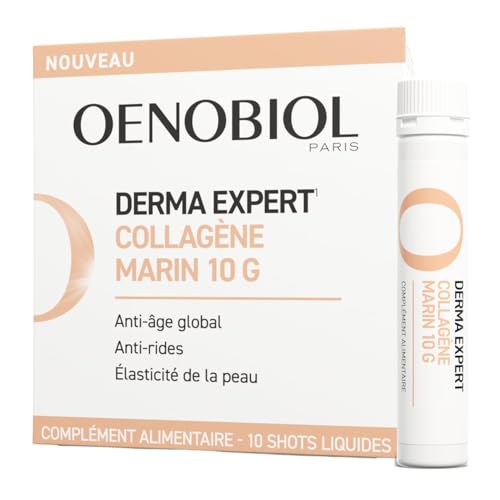 Oenobiol Derma Expert – Collagène Marin 10g - Anti-âge global - Anti-rides - Élasticité de la peau - Complément Alimentaire - 10 shots liquides